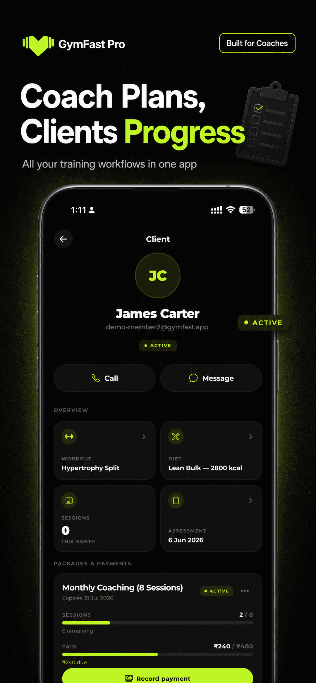 GymFast Pro — Client profile